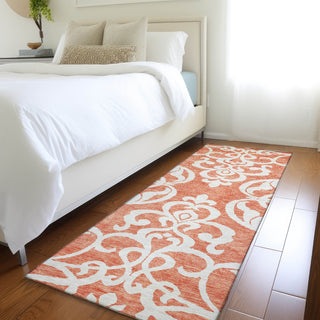 Piper Looms Mayfield Damask AMF973 Coral Machine Washable Area Rug Runner Lifestyle Image Feature