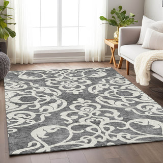 Piper Looms Mayfield Damask AMF973 Gray Machine Washable Area Rug Lifestyle Image Feature
