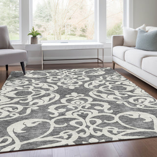 Piper Looms Mayfield Damask AMF973 Gray Machine Washable Area Rug Lifestyle Image Feature