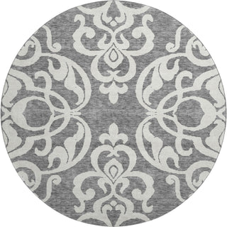 Piper Looms Mayfield Damask AMF973 Gray Machine Washable Area Rug Round Main Image