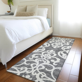 Piper Looms Mayfield Damask AMF973 Gray Machine Washable Area Rug Runner Lifestyle Image Feature