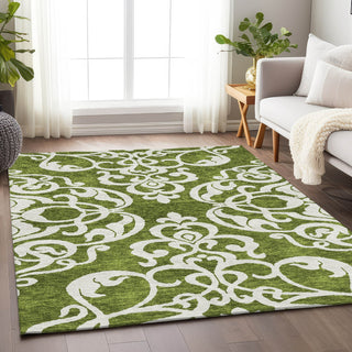Piper Looms Mayfield Damask AMF973 Green Machine Washable Area Rug Lifestyle Image Feature