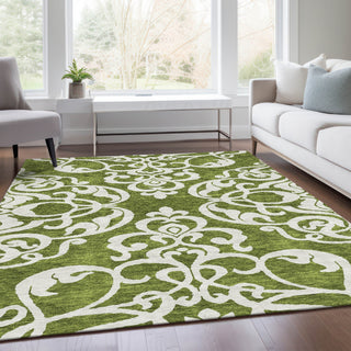 Piper Looms Mayfield Damask AMF973 Green Machine Washable Area Rug Lifestyle Image Feature