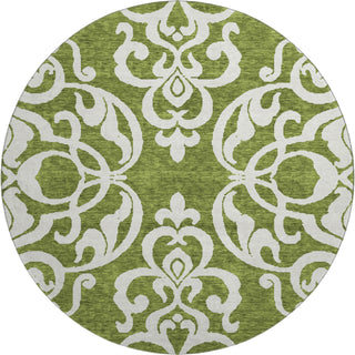 Piper Looms Mayfield Damask AMF973 Green Machine Washable Area Rug Round Main Image