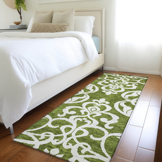 Piper Looms Mayfield Damask AMF973 Green Machine Washable Area Rug Runner Lifestyle Image Feature