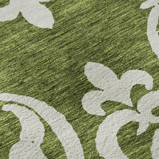 Piper Looms Mayfield Damask AMF973 Green Machine Washable Area Rug Swatch Image