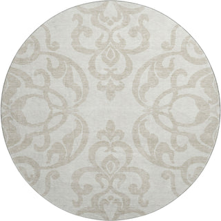 Piper Looms Mayfield Damask AMF973 Ivory Machine Washable Area Rug Round Main Image