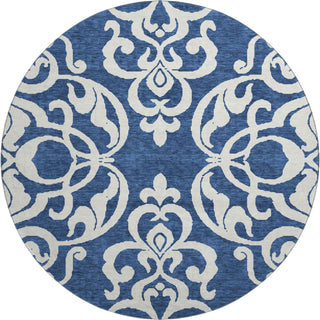 Piper Looms Mayfield Damask AMF973 Navy Machine Washable Area Rug Round Main Image