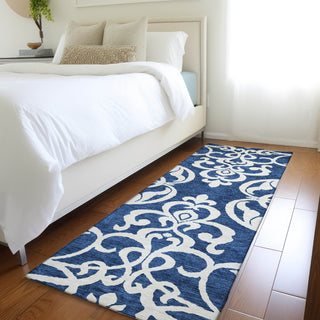 Piper Looms Mayfield Damask AMF973 Navy Machine Washable Area Rug Runner Lifestyle Image Feature