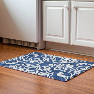 Piper Looms Mayfield Damask AMF973 Navy Machine Washable Area Rug Scatter Lifestyle Image Feature