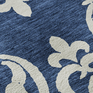 Piper Looms Mayfield Damask AMF973 Navy Machine Washable Area Rug Swatch Image