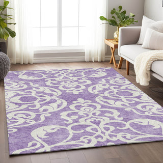 Piper Looms Mayfield Damask AMF973 Purple Machine Washable Area Rug Lifestyle Image Feature