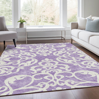 Piper Looms Mayfield Damask AMF973 Purple Machine Washable Area Rug Lifestyle Image Feature