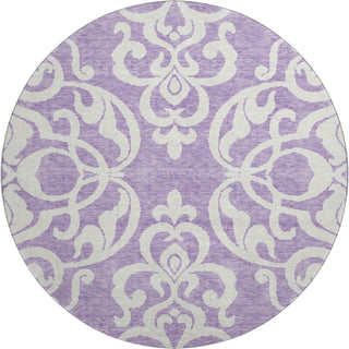 Piper Looms Mayfield Damask AMF973 Purple Machine Washable Area Rug Round Main Image