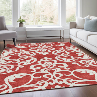 Piper Looms Mayfield Damask AMF973 Red Machine Washable Area Rug Lifestyle Image Feature