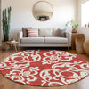 Piper Looms Mayfield Damask AMF973 Red Machine Washable Area Rug Round Lifestyle Image Feature