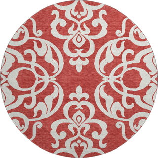 Piper Looms Mayfield Damask AMF973 Red Machine Washable Area Rug Round Main Image
