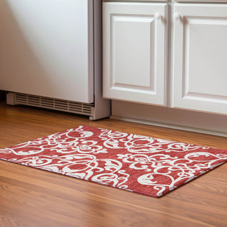 Piper Looms Mayfield Damask AMF973 Red Machine Washable Area Rug Scatter Lifestyle Image Feature