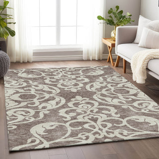 Piper Looms Mayfield Damask AMF973 Taupe Machine Washable Area Rug Lifestyle Image Feature