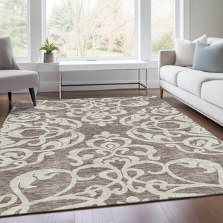 Piper Looms Mayfield Damask AMF973 Taupe Machine Washable Area Rug Lifestyle Image Feature