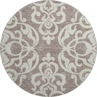 Piper Looms Mayfield Damask AMF973 Taupe Machine Washable Area Rug Round Main Image