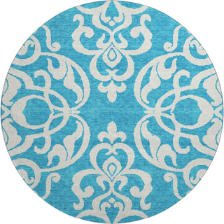 Piper Looms Mayfield Damask AMF973 Turquoise Machine Washable Area Rug Round Main Image