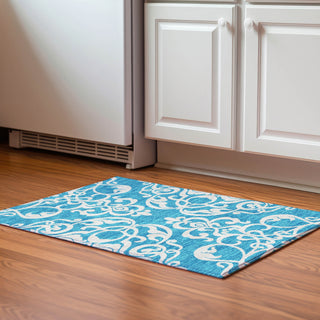 Piper Looms Mayfield Damask AMF973 Turquoise Machine Washable Area Rug Scatter Lifestyle Image Feature