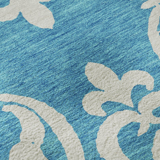 Piper Looms Mayfield Damask AMF973 Turquoise Machine Washable Area Rug Swatch Image