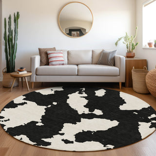 Piper Looms Mayfield Abstract AMF975 Black Machine Washable Area Rug Round Lifestyle Image Feature