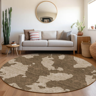 Piper Looms Mayfield Abstract AMF975 Brown Machine Washable Area Rug Round Lifestyle Image Feature