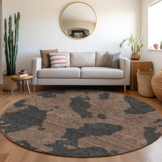 Piper Looms Mayfield Abstract AMF975 Chocolate Machine Washable Area Rug Round Lifestyle Image Feature