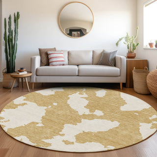 Piper Looms Mayfield Abstract AMF975 Gold Machine Washable Area Rug Round Lifestyle Image Feature