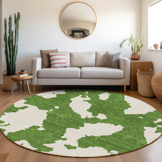 Piper Looms Mayfield Abstract AMF975 Green Machine Washable Area Rug Round Lifestyle Image Feature