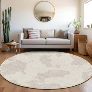 Piper Looms Mayfield Abstract AMF975 Ivory Machine Washable Area Rug Round Lifestyle Image Feature