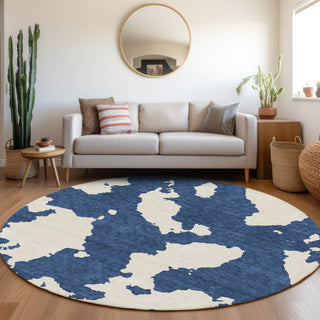 Piper Looms Mayfield Abstract AMF975 Navy Machine Washable Area Rug Round Lifestyle Image Feature