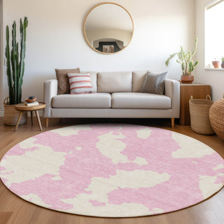 Piper Looms Mayfield Abstract AMF975 Pink Machine Washable Area Rug Round Lifestyle Image Feature