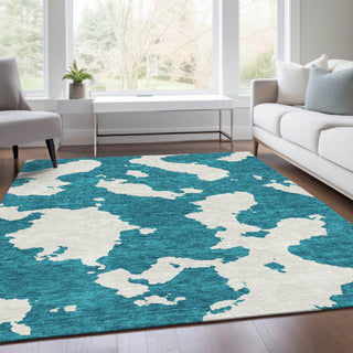 Piper Looms Mayfield Abstract AMF975 Teal Machine Washable Area Rug Lifestyle Image Feature
