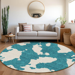 Piper Looms Mayfield Abstract AMF975 Teal Machine Washable Area Rug Round Lifestyle Image Feature