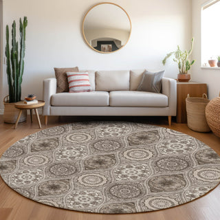 Piper Looms Mayfield Modern AMF976 Khaki Machine Washable Area Rug Round Lifestyle Image Feature