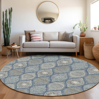 Piper Looms Mayfield Modern AMF976 Navy Machine Washable Area Rug Round Lifestyle Image Feature