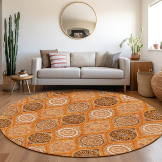 Piper Looms Mayfield Modern AMF976 Orange Machine Washable Area Rug Round Lifestyle Image Feature