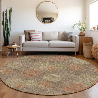 Piper Looms Mayfield Circles AMF977 Brown Machine Washable Area Rug Round Lifestyle Image Feature