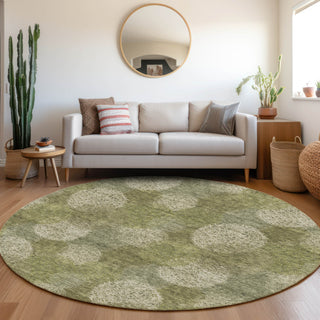 Piper Looms Mayfield Circles AMF977 Green Machine Washable Area Rug Round Lifestyle Image Feature