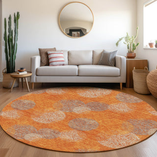 Piper Looms Mayfield Circles AMF977 Orange Machine Washable Area Rug Round Lifestyle Image Feature