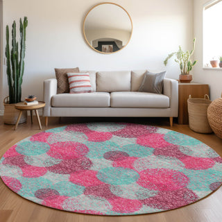 Piper Looms Mayfield Circles AMF977 Pink Machine Washable Area Rug Round Lifestyle Image Feature