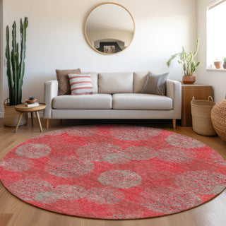 Piper Looms Mayfield Circles AMF977 Red Machine Washable Area Rug Round Lifestyle Image Feature