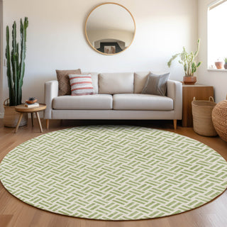Piper Looms Mayfield Geometric AMF978 Aloe Machine Washable Area Rug Round Lifestyle Image Feature