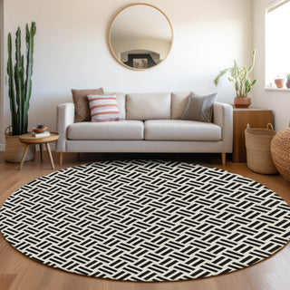 Piper Looms Mayfield Geometric AMF978 Black Machine Washable Area Rug Round Lifestyle Image Feature