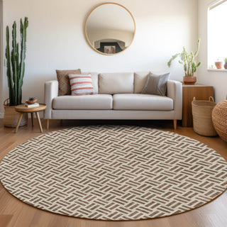 Piper Looms Mayfield Geometric AMF978 Chocolate Machine Washable Area Rug Round Lifestyle Image Feature