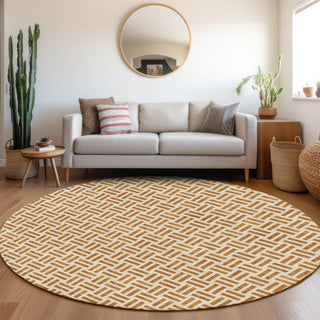 Piper Looms Mayfield Geometric AMF978 Copper Machine Washable Area Rug Round Lifestyle Image Feature